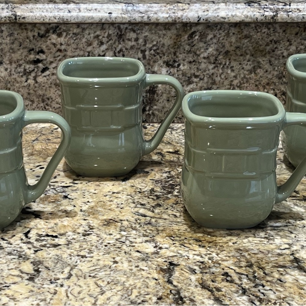Vintage Longaberger Pottery Woven Traditions Sage Green Mugs Set Of 4